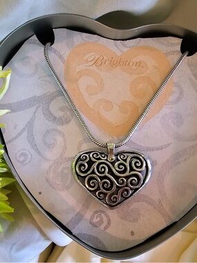 Brighton Silver-Tone Heart Pendant Necklace with Black Enamel